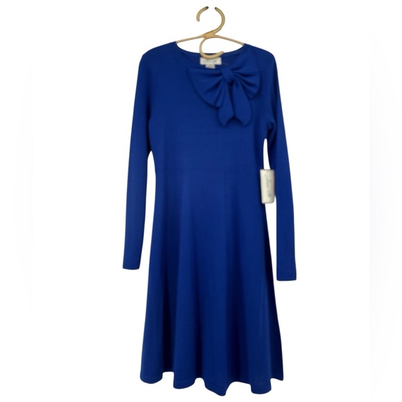 Jessica Howard Sweater Dress Cobalt Blue Bow Detail Long Sleeve Fit & Flare NWT - Picture 1 of 10